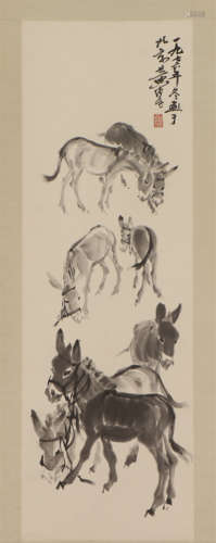 A CHINESE PAINTING OF DONKEYS