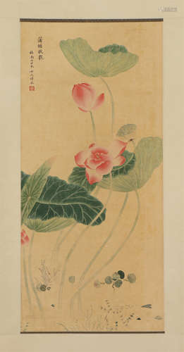 A CHINESE PAINTING OF LOTUS FLOWERS