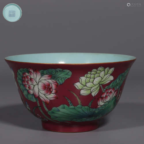 A ROUGE RED GLAZE LOTUS BOWL