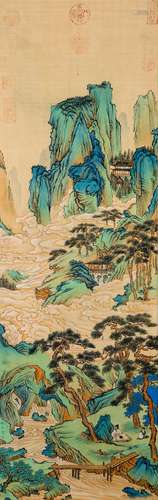 A CHINESE LANDSCAPE PAINTING SCROLL, QIU YING MARK