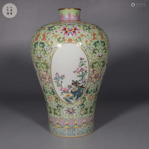 A FAMILLE ROSE FLOWER AND BIRD MEIPING VASE