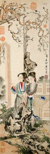 A CHINESE LADY PAINTING SCROLL, TANG YIN MARK