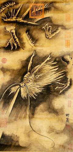 A CHINESE DRAGON PAINTING SCROLL