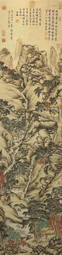 A CHINESE LANDSCAPE PAINTING SCROLL, WANG MENG MARK
