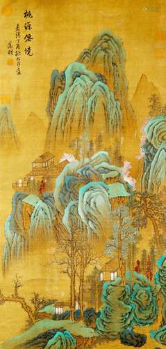 A CHINESE LANDSCAPE AND PAVILION PAINTING SCROLL, WEN ZHENGM...