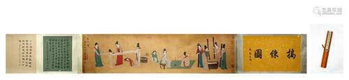 A CHINESE LADY PAINTING SILK HAND SCROLL, SONG HUIZONG MARK