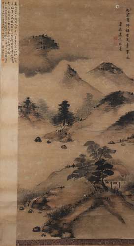 A CHINESE LANDSCAPE PAINTING AND CALLIGRAPHY SCROLL