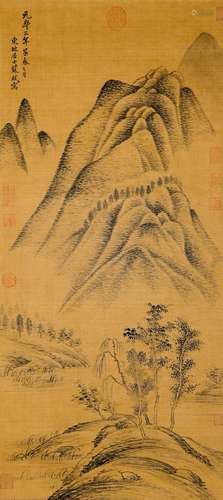 A CHINESE LANDSCAPE PAINTING SCROLL, SU SHI MARK