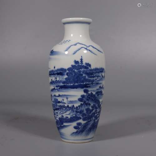 A BLUE AND WHITE LANDSCAPE VASE