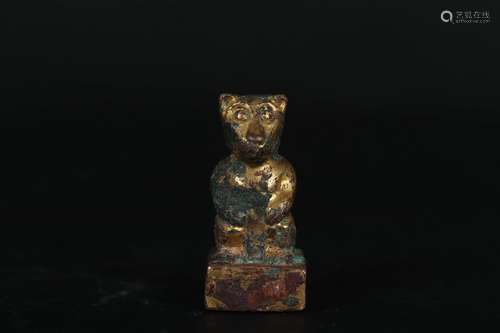 A GILT BRONZE BEAST SEAL