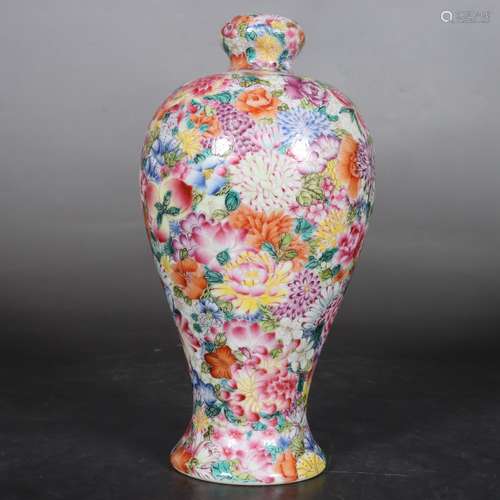 A FAMILLE ROSE MILLEFLEURS VASE