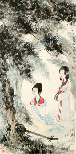 A CHINESE LADY PAINTING SCROLL, FU BAOSHI MARK