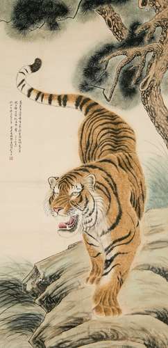 A CHINESE TIGER PAINTING SCROLL, ZHANG SHANZI MARK