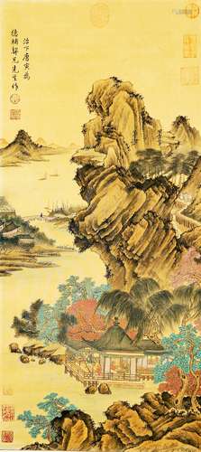 A CHINESE LANDSCAPE AND PAVILION PAINTING SCROLL, TANG YIN M...