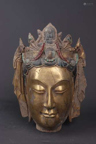 AN INLAID AND GILT BRONZE FIGURE OF BUDDHA HEAD