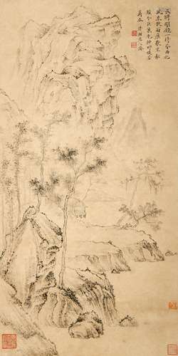 A CHINESE LANDSCAPE SKETCH PAINTING AND CALLIGRAPHY, SHI TAO...