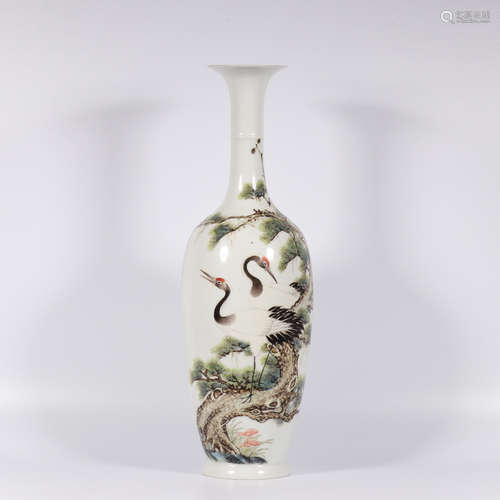 Chinese painted porcelain vase with crane motif