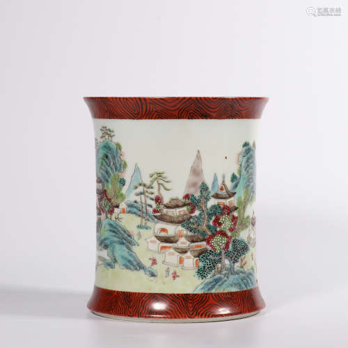 Chinese famille rose porcelain brush pot