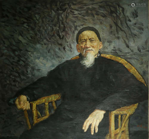 Chinese Oil On Canvas, Old Man