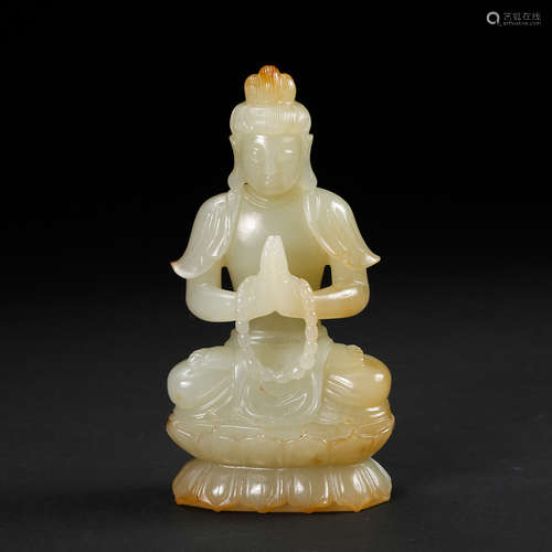 Chinese Celadon Jade Seated Guanyin