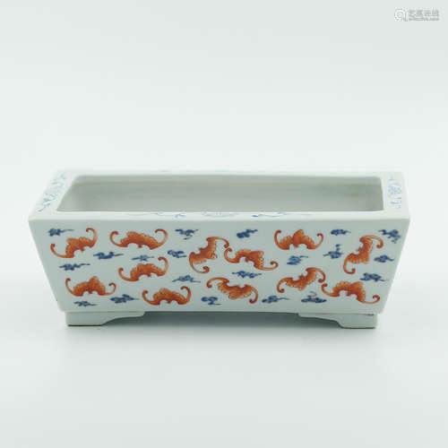 Chinese Blue White Iron Red Porcelain Brush Washer