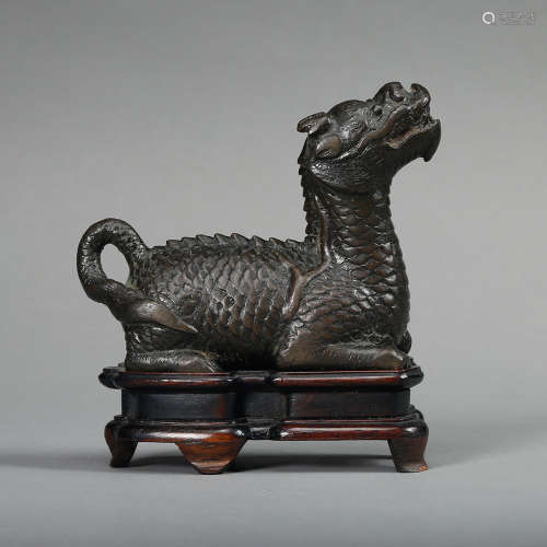Chinese Bronze Beast Figurine With Stand