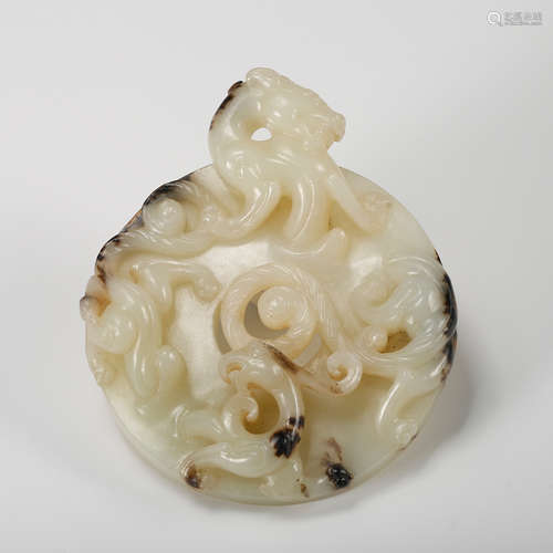 Chinese White Jade Dragon Pendant