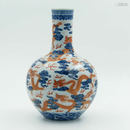 Chinese Blue White Iron Red Porcelain Vase