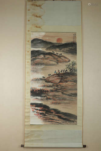 Chinese Ink And Color Scroll Painting