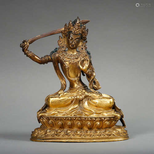 Chinese Gilt Bronze Seated Manjusri