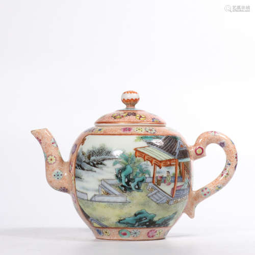 Chinese famille rose porcelain tea pot, marked