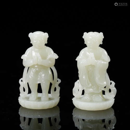 Chinese White Jade Boys, Pair