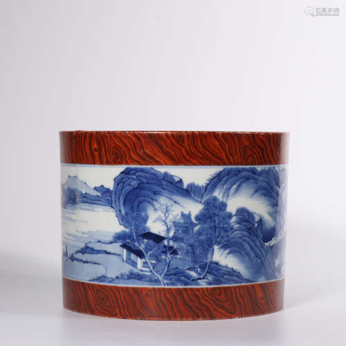 Chinese blue white porcelain brush pot