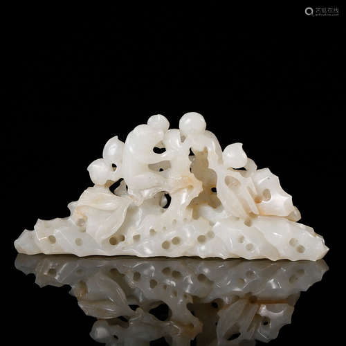 Chinese White Jade Brush Rest, Boys Motif