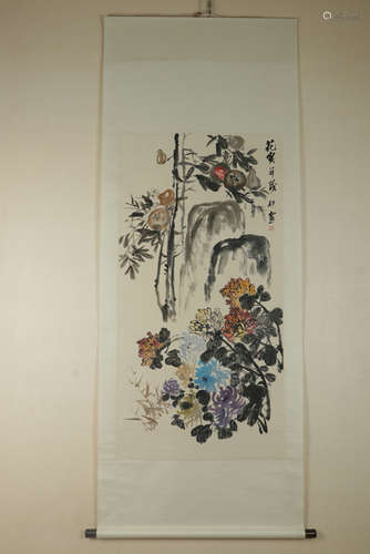 Chinese Ink And Color Scroll Painting