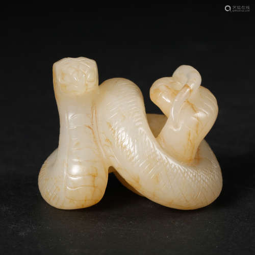 Chinese White Jade Carved Snake