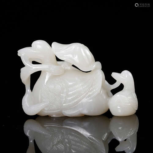 Chinese White Jade Carved Goose