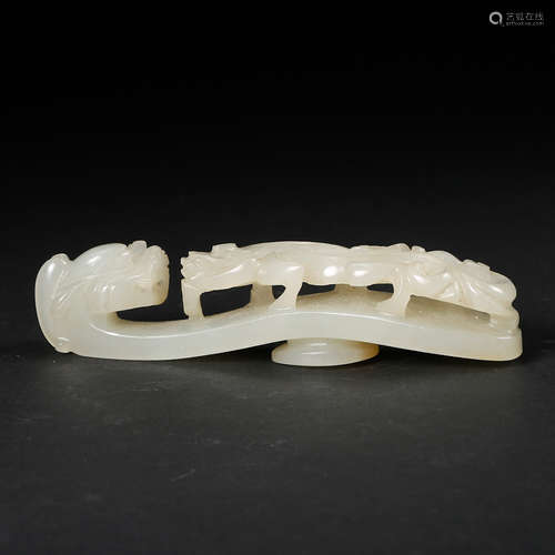 Chinese White Jade Dragon Belt Hook