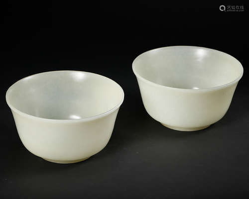 Chinese White Jade Bowls, Pair