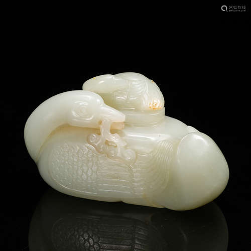 Chinese White Jade Carved Bird