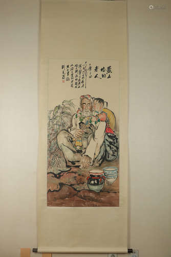 Chinese Ink And Color Scroll Painting