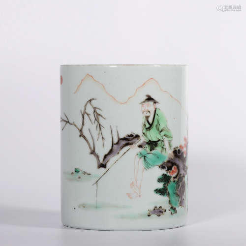 Chinese famille verte porcelain brush pot