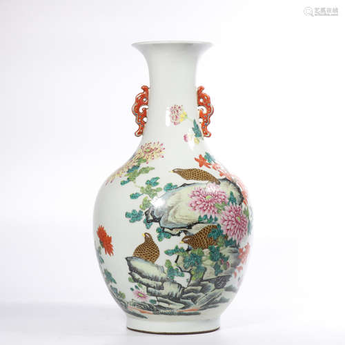 Chinese famille rose porcelain vase, marked