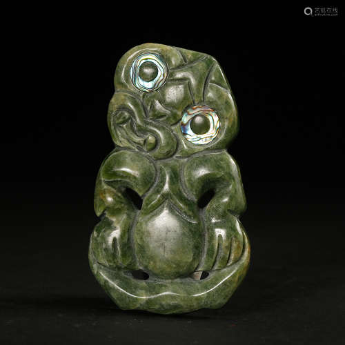 Chinese Spinach Jade Carved Figurine