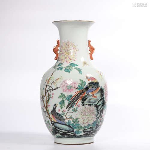 Chinese famille rose porcelain vase, marked