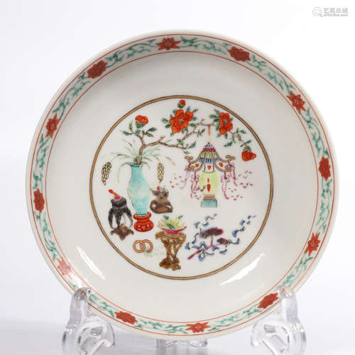 Chinese famille rose porcelain plate, marked