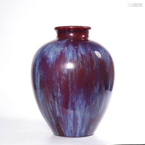 Chinese flambee glazed porcelain vase, marked