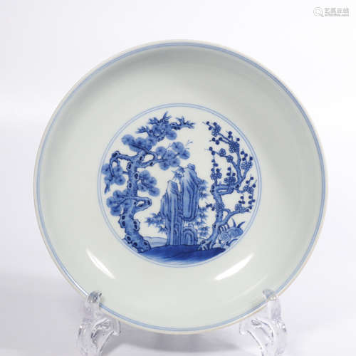 Chinese blue white porcelain plate, marked