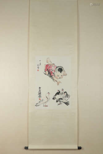 Chinese Ink And Color Scroll Painting