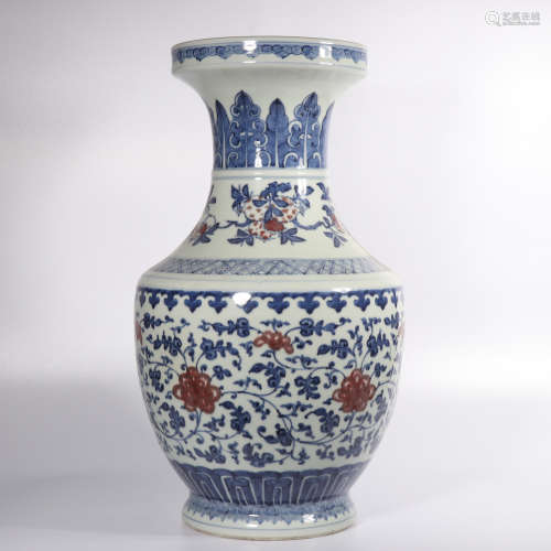 Chinese blue white iron red porcelain vase, marked